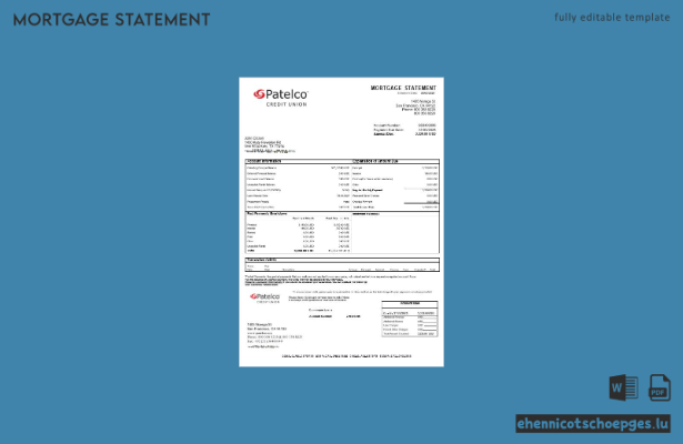 USA, Kalifornien: Patelco Bank-Hypothekenauszug in Word- und PDF-Formaten – Beispielvorschau
